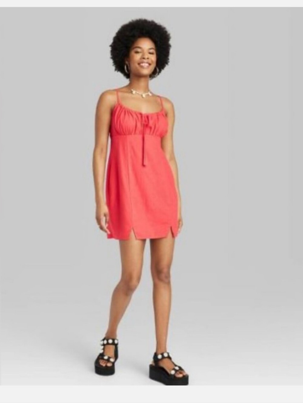 Wild Fable Linen Blend Red Strappy Babydoll Mini Dress Size Medium